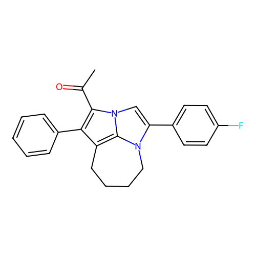 1-(4-(4-fluorophenyl)-1-phenyl-5,6,7,8-tetrahydro-2a,4a-diazacyclopenta[cd]azulen-2-yl)ethanone structure