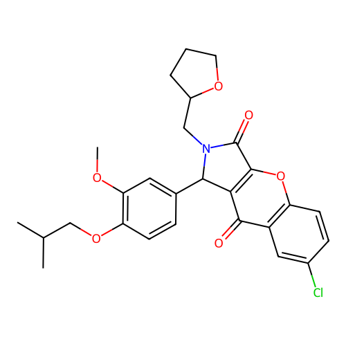 7-chloro-1-[3-methoxy-4-(2-methylpropoxy)phenyl]-2-(tetrahydrofuran-2-ylmethyl)-1,2-dihydrochromeno[2,3-c]pyrrole-3,9-dione structure