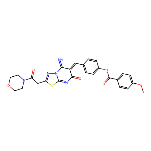 (Z)-4-((5-imino-2-(2-morpholino-2-oxoethyl)-7-oxo-5H-[1,3,4]thiadiazolo[3,2-a]pyrimidin-6(7H)-ylidene)methyl)phenyl 4-methoxybenzoate structure