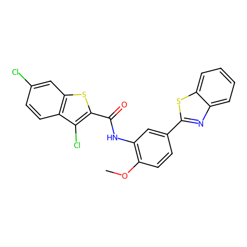 N-[5-(1,3-benzothiazol-2-yl)-2-methoxyphenyl]-3,6-dichloro-1-benzothiophene-2-carboxamide structure