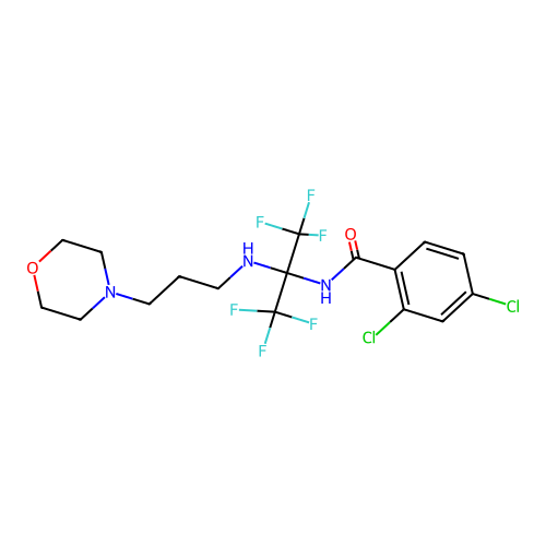 2,4-dichloro-N-[1,1,1,3,3,3-hexafluoro-2-(3-morpholin-4-ylpropylamino)propan-2-yl]benzamide structure