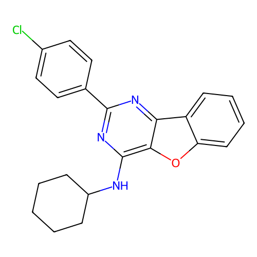 2-(4-chlorophenyl)-N-cyclohexyl[1]benzofuro[3,2-d]pyrimidin-4-amine structure
