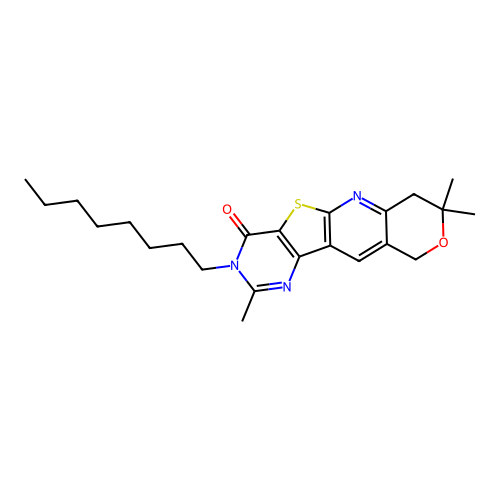 2,8,8-trimethyl-3-octyl-7,10-dihydro-8H-pyrano[3'',4'':5',6']pyrido[3',2':4,5]thieno[3,2-d]pyrimidin-4(3H)-one structure