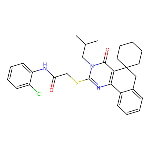 N-(2-chlorophenyl)-2-((3-isobutyl-4-oxo-4,6-dihydro-3H-spiro[benzo[h]quinazoline-5,1'-cyclohexan]-2-yl)thio)acetamide structure