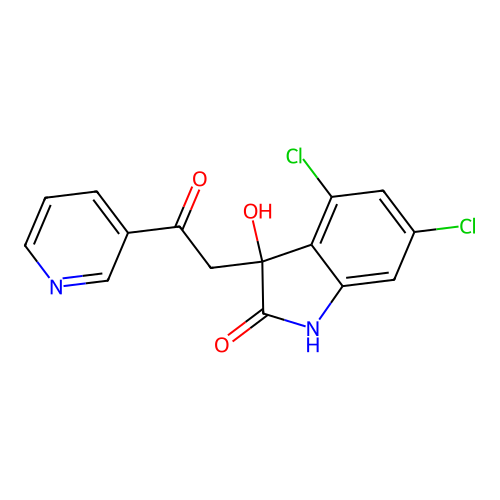 4,6-dichloro-3-hydroxy-3-(2-oxo-2-pyridin-3-ylethyl)-1H-indol-2-one structure