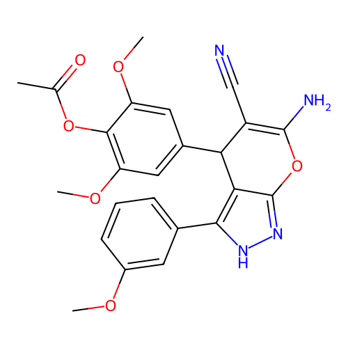 [4-[6-amino-5-cyano-3-(3-methoxyphenyl)-2,4-dihydropyrano[2,3-c]pyrazol-4-yl]-2,6-dimethoxyphenyl] acetate structure