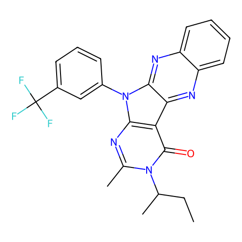 3-(butan-2-yl)-2-methyl-11-[3-(trifluoromethyl)phenyl]-3,11-dihydro-4H-pyrimido[5',4':4,5]pyrrolo[2,3-b]quinoxalin-4-one structure