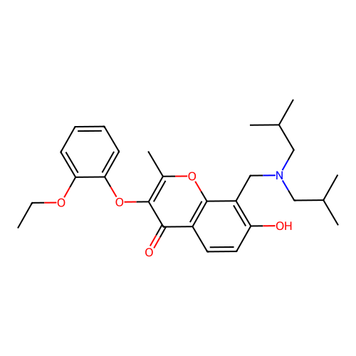 8-[(bis(2-methylpropyl)amino)methyl]-3-(2-ethoxyphenoxy)-7-hydroxy-2-methyl-chromen-4-one structure