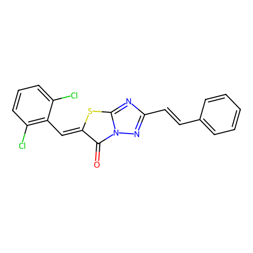 (5Z)-5-(2,6-dichlorobenzylidene)-2-[(E)-2-phenylethenyl][1,3]thiazolo[3,2-b][1,2,4]triazol-6(5H)-one structure