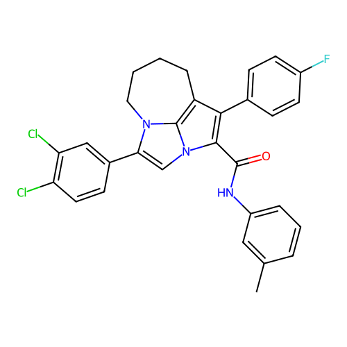 4-(3,4-dichlorophenyl)-1-(4-fluorophenyl)-N-(3-methylphenyl)-5,6,7,8-tetrahydro-2a,4a-diazacyclopenta[cd]azulene-2-carboxamide structure