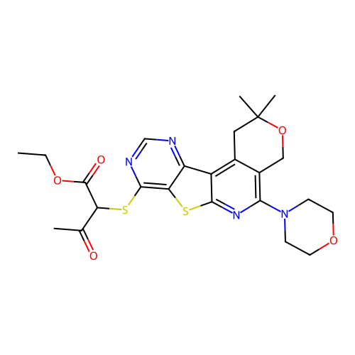 ethyl 2-((2,2-dimethyl-5-morpholino-2,4-dihydro-1H-pyrano[4'',3'':4',5']pyrido[3',2':4,5]thieno[3,2-d]pyrimidin-8-yl)thio)-3-oxobutanoate structure