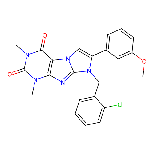 8-(2-chlorobenzyl)-7-(3-methoxyphenyl)-1,3-dimethyl-1H-imidazo[2,1-f]purine-2,4(3H,8H)-dione structure