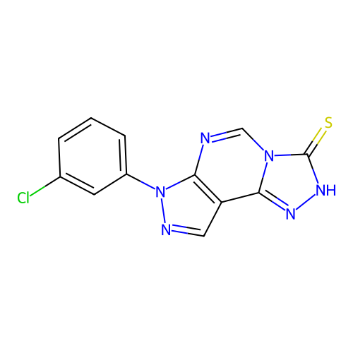 7-(3-chlorophenyl)-7H-pyrazolo[4,3-e][1,2,4]triazolo[4,3-c]pyrimidine-3-thiol structure