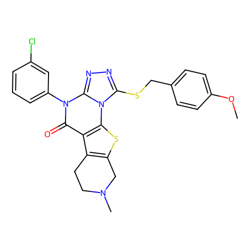 4-(3-chlorophenyl)-1-((4-methoxybenzyl)thio)-8-methyl-6,7,8,9-tetrahydropyrido[4',3':4,5]thieno[3,2-e][1,2,4]triazolo[4,3-a]pyrimidin-5(4H)-one structure