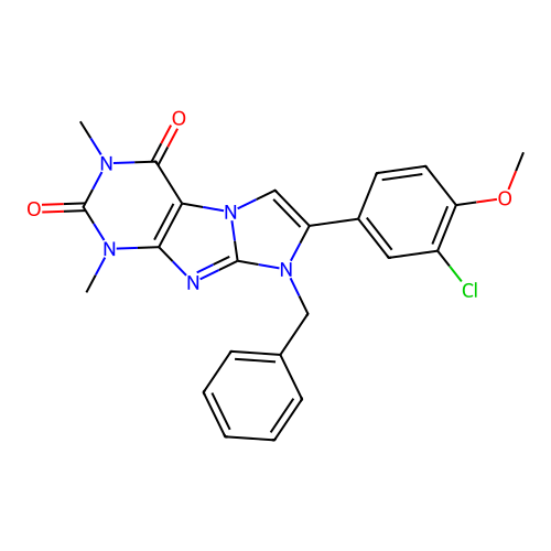 8-benzyl-7-(3-chloro-4-methoxyphenyl)-1,3-dimethyl-1H-imidazo[2,1-f]purine-2,4(3H,8H)-dione structure