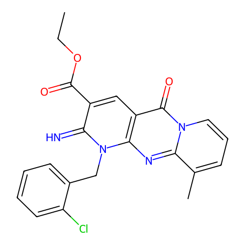 ethyl 1-(2-chlorobenzyl)-2-imino-10-methyl-5-oxo-1,5-dihydro-2H-dipyrido[1,2-a:2,3-d]pyrimidine-3-carboxylate structure