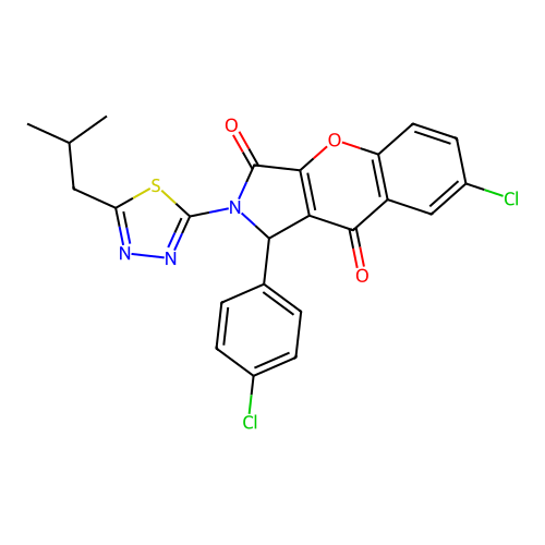 7-chloro-1-(4-chlorophenyl)-2-(5-isobutyl-1,3,4-thiadiazol-2-yl)-1,2-dihydrochromeno[2,3-c]pyrrole-3,9-dione structure