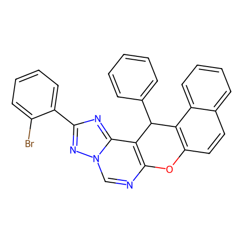 2-(2-bromophenyl)-14-phenyl-14H-benzo[5,6]chromeno[3,2-e][1,2,4]triazolo[1,5-c]pyrimidine structure