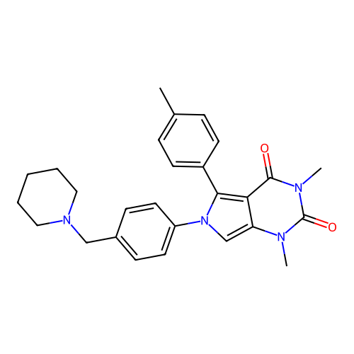 1,3-dimethyl-5-(4-methylphenyl)-6-[4-(piperidin-1-ylmethyl)phenyl]-1H-pyrrolo[3,4-d]pyrimidine-2,4(3H,6H)-dione structure