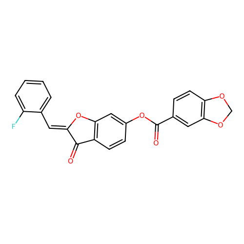 (2Z)-2-(2-fluorobenzylidene)-3-oxo-2,3-dihydro-1-benzofuran-6-yl 1,3-benzodioxole-5-carboxylate structure
