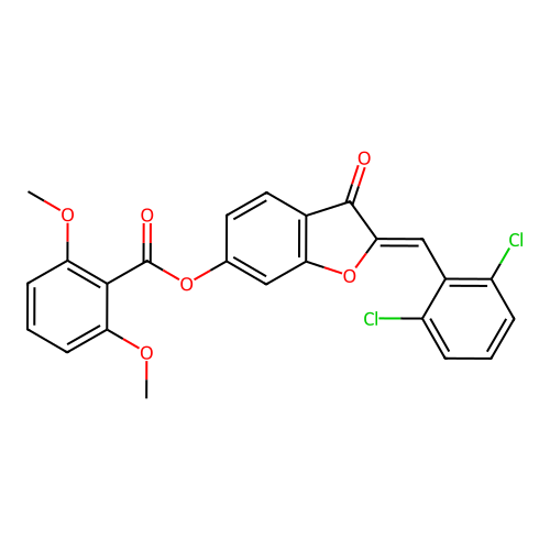 (Z)-2-(2,6-dichlorobenzylidene)-3-oxo-2,3-dihydrobenzofuran-6-yl 2,6-dimethoxybenzoate structure