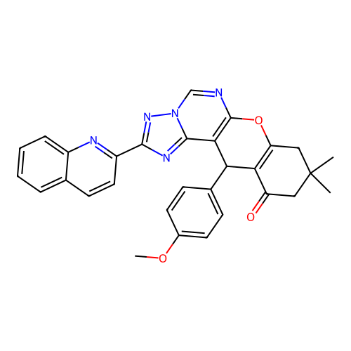 12-(4-methoxyphenyl)-9,9-dimethyl-2-(quinolin-2-yl)-8,9,10,12-tetrahydro-11H-chromeno[3,2-e][1,2,4]triazolo[1,5-c]pyrimidin-11-one structure