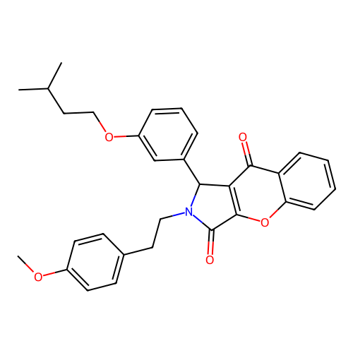 1-(3-(isopentyloxy)phenyl)-2-(4-methoxyphenethyl)-1,2-dihydrochromeno[2,3-c]pyrrole-3,9-dione structure