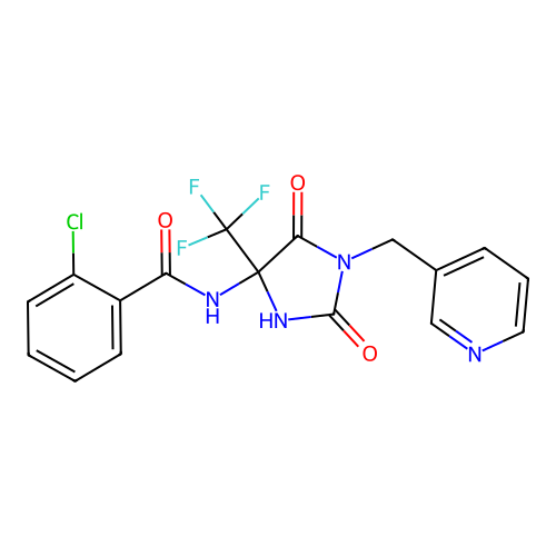 2-Chloro-N-(2,5-dioxo-1-pyridin-3-ylmethyl-4-trifluoromethyl-imidazolidin-4-yl)-benzamide structure