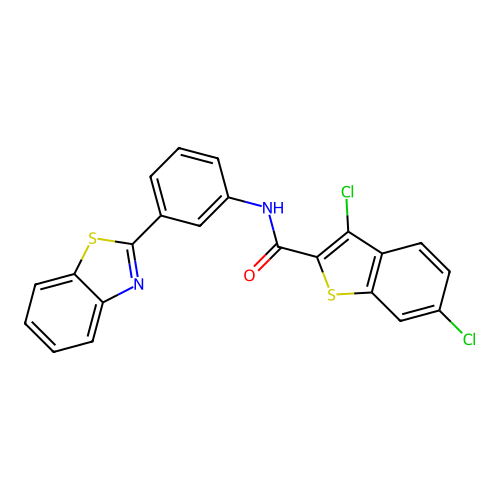 N-[3-(1,3-benzothiazol-2-yl)phenyl]-3,6-dichloro-1-benzothiophene-2-carboxamide structure