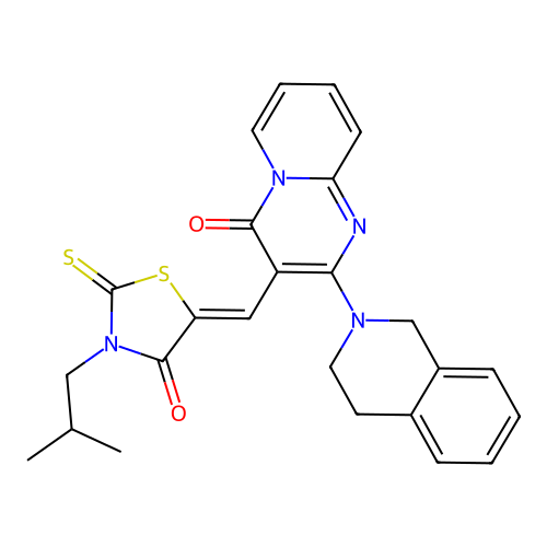 2-(3,4-dihydroisoquinolin-2(1H)-yl)-3-{(Z)-[3-(2-methylpropyl)-4-oxo-2-thioxo-1,3-thiazolidin-5-ylidene]methyl}-4H-pyrido[1,2-a]pyrimidin-4-one structure
