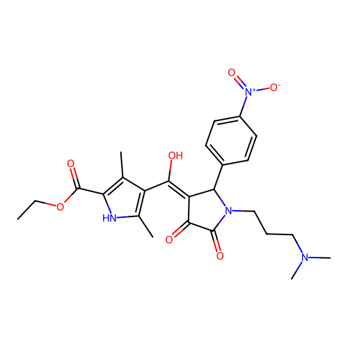 ethyl 4-({1-[3-(dimethylamino)propyl]-4-hydroxy-2-(4-nitrophenyl)-5-oxo(3-pyrr olin-3-yl)}carbonyl)-3,5-dimethylpyrrole-2-carboxylate structure