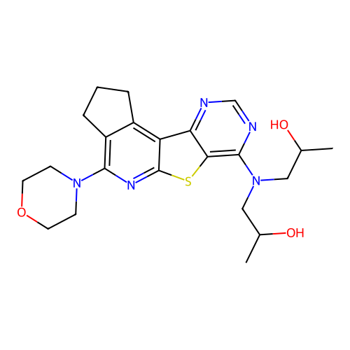 1,1'-((4-morpholino-2,3-dihydro-1H-cyclopenta[4',5']pyrido[3',2':4,5]thieno[3,2-d]pyrimidin-7-yl)azanediyl)bis(propan-2-ol) structure