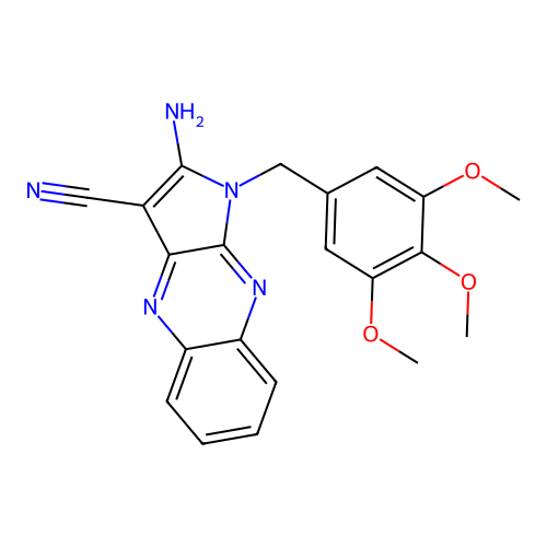2-amino-1-(3,4,5-trimethoxybenzyl)-1H-pyrrolo[2,3-b]quinoxaline-3-carbonitrile structure