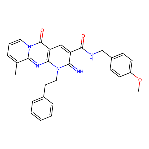 2-imino-N-(4-methoxybenzyl)-10-methyl-5-oxo-1-(2-phenylethyl)-1,5-dihydro-2H-dipyrido[1,2-a:2',3'-d]pyrimidine-3-carboxamide structure