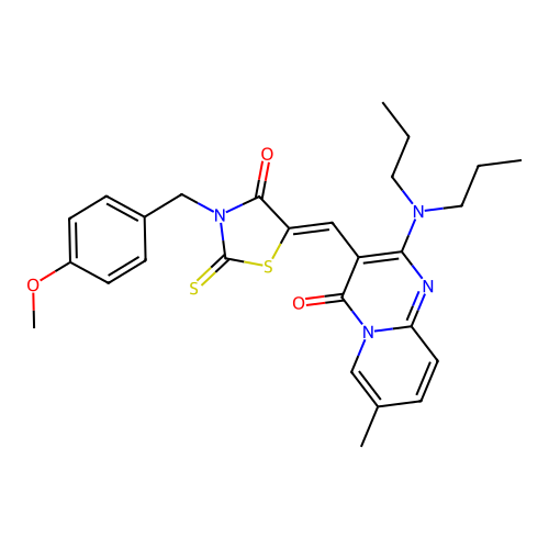 2-(dipropylamino)-3-{(Z)-[3-(4-methoxybenzyl)-4-oxo-2-thioxo-1,3-thiazolidin-5-ylidene]methyl}-7-methyl-4H-pyrido[1,2-a]pyrimidin-4-one structure