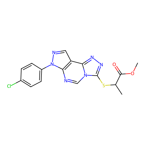methyl 2-((7-(4-chlorophenyl)-7H-pyrazolo[4,3-e][1,2,4]triazolo[4,3-c]pyrimidin-3-yl)thio)propanoate structure