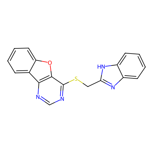 4-(((1H-benzo[d]imidazol-2-yl)methyl)thio)benzofuro[3,2-d]pyrimidine structure