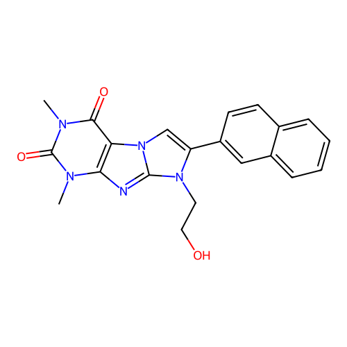 8-(2-hydroxyethyl)-1,3-dimethyl-7-(naphthalen-2-yl)-1H-imidazo[2,1-f]purine-2,4(3H,8H)-dione structure