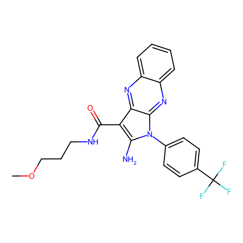 2-amino-N-(3-methoxypropyl)-1-(4-(trifluoromethyl)phenyl)-1H-pyrrolo[2,3-b]quinoxaline-3-carboxamide structure