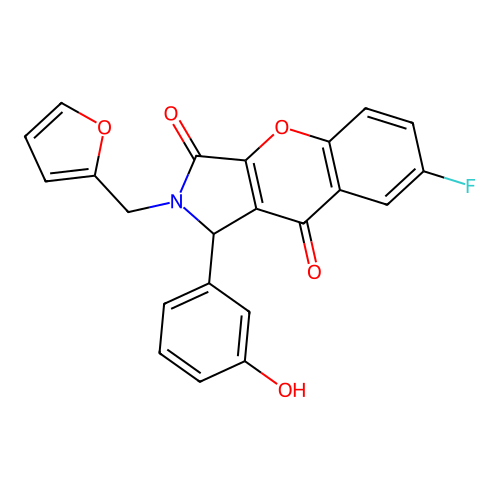 7-fluoro-2-(furan-2-ylmethyl)-1-(3-hydroxyphenyl)-1,2-dihydrochromeno[2,3-c]pyrrole-3,9-dione structure