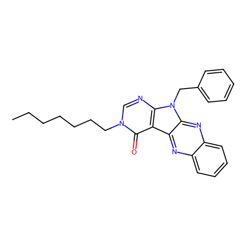 11-benzyl-3-heptyl-3H-pyrimido[5',4':4,5]pyrrolo[2,3-b]quinoxalin-4(11H)-one structure