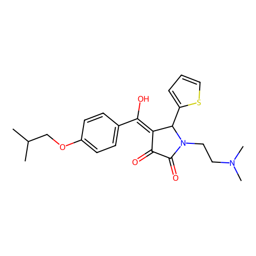 1-(2-dimethylaminoethyl)-4-[hydroxy-[4-(2-methylpropoxy)phenyl]methylidene]-5-thiophen-2-ylpyrrolidine-2,3-dione structure