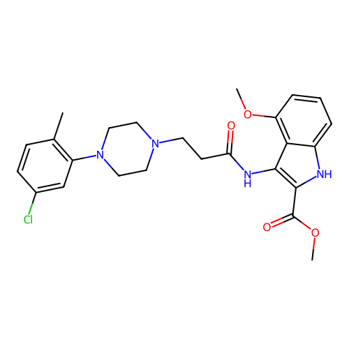 methyl 3-({3-[4-(5-chloro-2-methylphenyl)piperazin-1-yl]propanoyl}amino)-4-methoxy-1H-indole-2-carboxylate structure