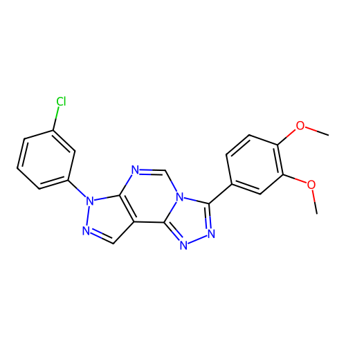 7-(3-chlorophenyl)-3-(3,4-dimethoxyphenyl)-7H-pyrazolo[4,3-e][1,2,4]triazolo[4,3-c]pyrimidine structure