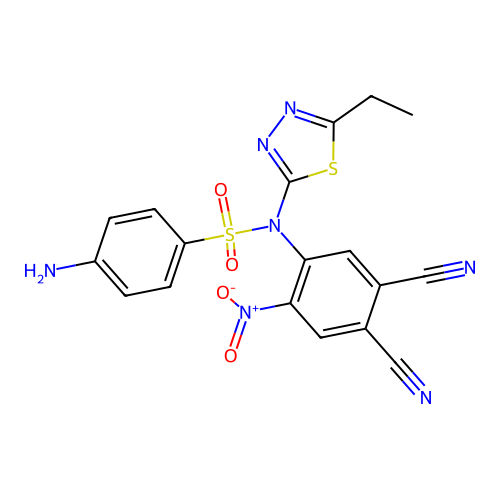 4-amino-N-(4,5-dicyano-2-nitrophenyl)-N-(5-ethyl-1,3,4-thiadiazol-2-yl)benzenesulfonamide structure