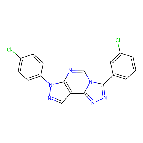 3-(3-chlorophenyl)-7-(4-chlorophenyl)-7H-pyrazolo[4,3-e][1,2,4]triazolo[4,3-c]pyrimidine structure