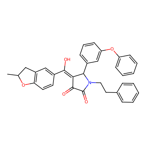 4-[hydroxy-(2-methyl-2,3-dihydro-1-benzofuran-5-yl)methylidene]-1-phenethyl-5-(3-phenoxyphenyl)pyrrolidine-2,3-dione structure