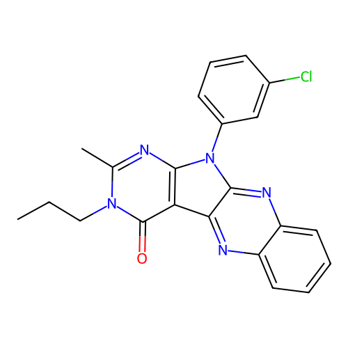 11-(3-chlorophenyl)-2-methyl-3-propyl-3,11-dihydro-4H-pyrimido[5',4':4,5]pyrrolo[2,3-b]quinoxalin-4-one structure