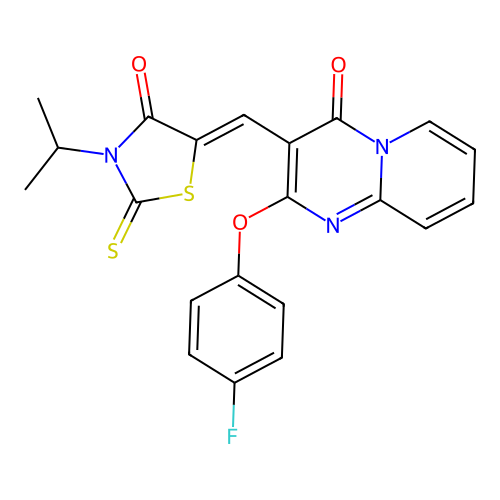 5-{(Z)-1-[2-(4-fluorophenoxy)-4-oxo-4H-pyrido[1,2-a]pyrimidin-3-yl]methylidene}-3-isopropyl-2-thioxo-1,3-thiazolan-4-one structure