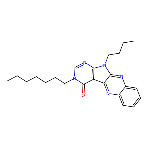 11-butyl-3-heptyl-3H-pyrimido[5',4':4,5]pyrrolo[2,3-b]quinoxalin-4(11H)-one structure